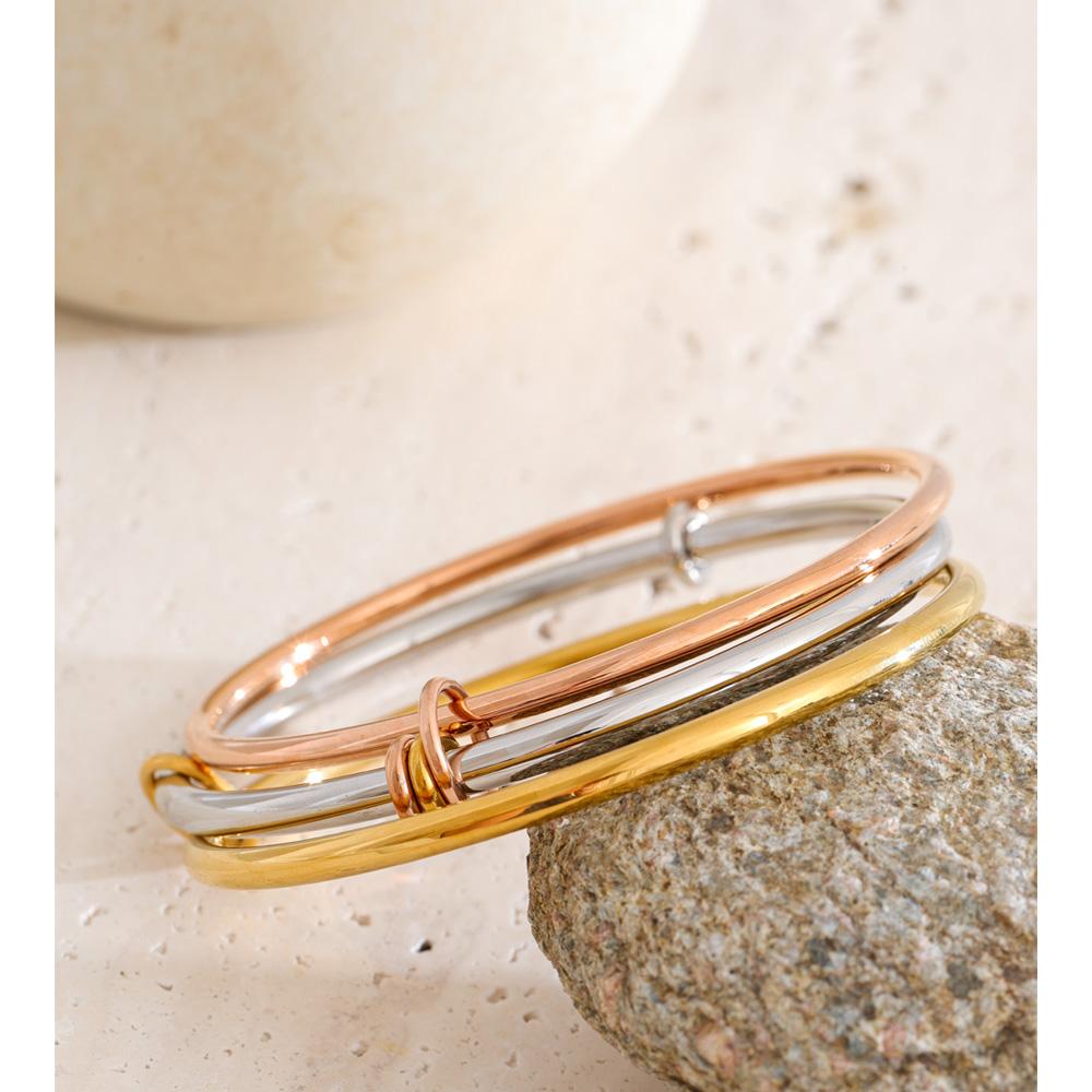 Eetit 62mm Expensive Gift Stainless Steel Three Layered Round Wrist Bracelets Bangle for Women Waterproof Classic Luxury Jewelry