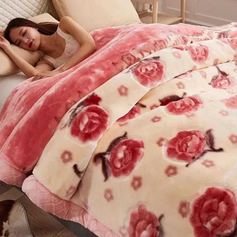 Flannel Blanket Double-deck Washable Quilt Siesta Keep Warm Double Person Thick Winter Soft Comfortable Plush Bed Sheet