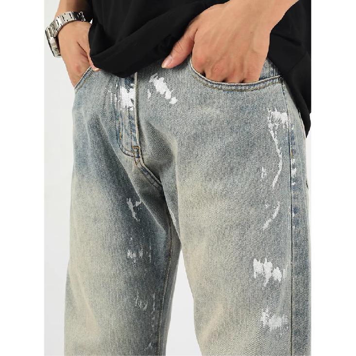 Hong Kong Trend Erkek Yaz Yeni Düz Paça Kişiselleştirilmiş Harf Kot Pantolon Hip-Hop Ins Trend Yüksek Sokak Trend Hooligan Yakışıklı Pantolon