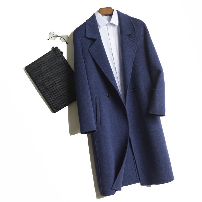 Men's Mid-Length Double-Faced Wool Cashmere Overcoat with Suit Collar