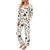 Women's V-Neck Pajama Set Long Sleeve Top and Pants Loose Fit Plus Size Two-Piece Loungewear for Spring and Fall