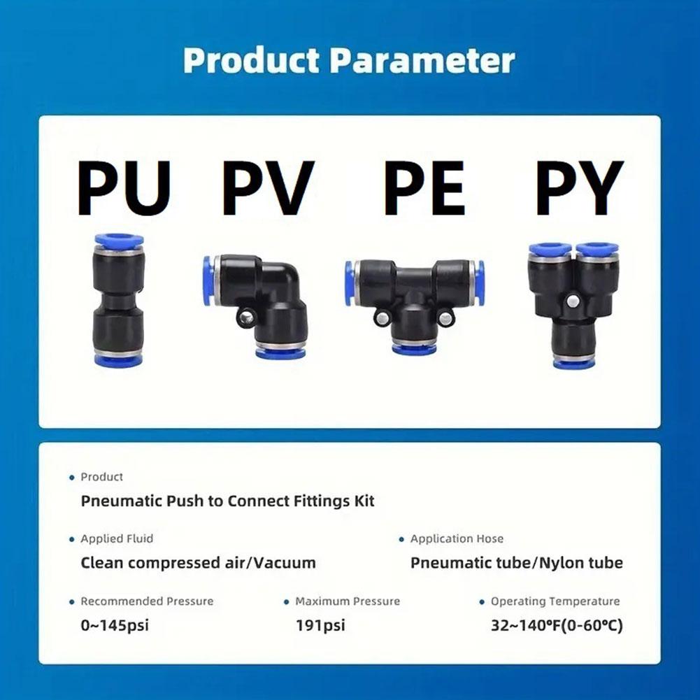 40Pcs/60pcs 1Box 1/4" OD PU/PY/PE/PL Kit Pneumatic Air Fittings Hose Connector Quick Release Connector