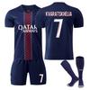Tieners Kinderen Volwassenen Gepersonaliseerde Naam Voetbaltenues 25/26 PSG Thuis #7 KVARATSKJELIA Sport Trainingsshirt Set met Sokken