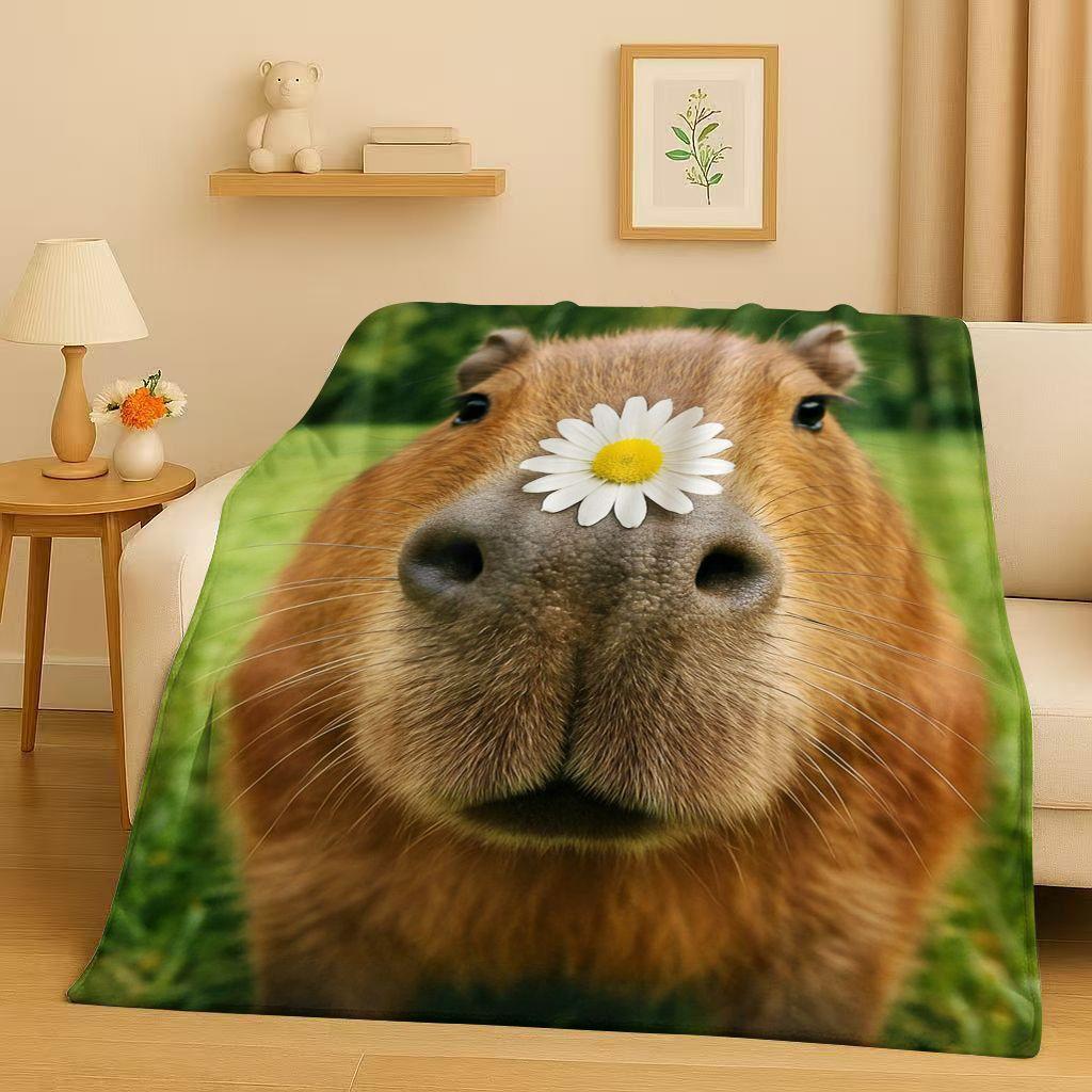 Kawaii Capybara Cartoon Flannel Blanket,Ultra Soft Warm Plush Throw for Home Bedroom Bed Sofa Cover Office Travel Camping Gift