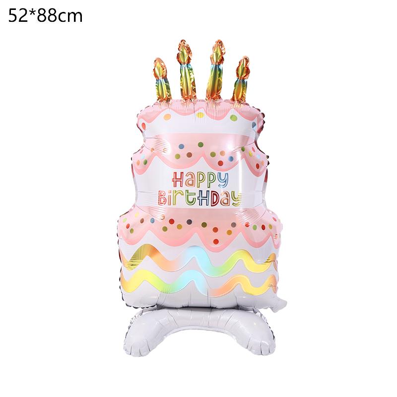 Fødselsdagskage Ballon med Fod Stående Folieballon Sød Kageballon Børn Dreng Pige Fødselsdagsfest Dekoration Forsyninger Baby Shower