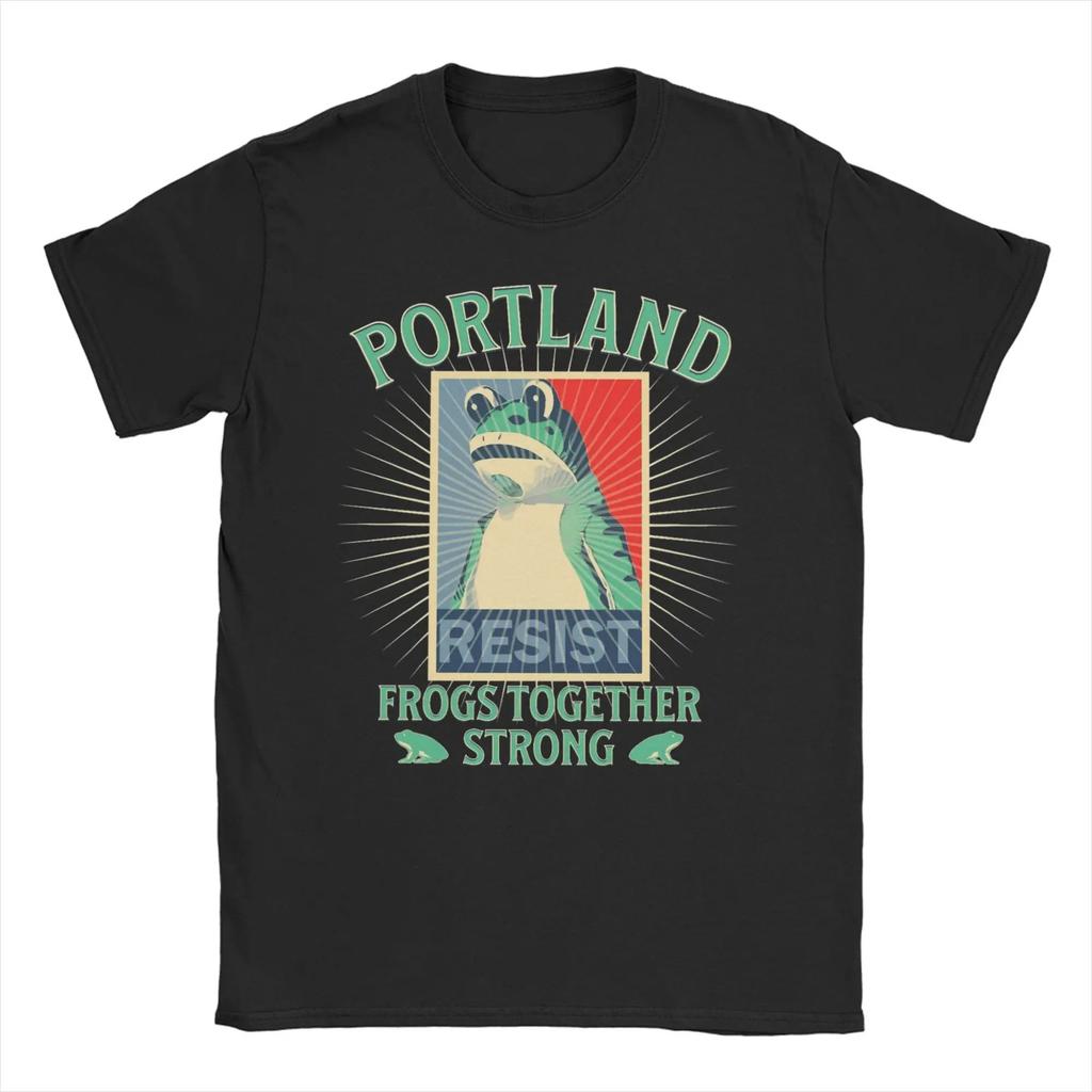 Śmieszne koszulki z memami Resist Portland Żaba Rage Against The Machine Sztuka z żabą Bawełniana koszulka z krótkim rękawem Dekolt O Ubrania Unisex