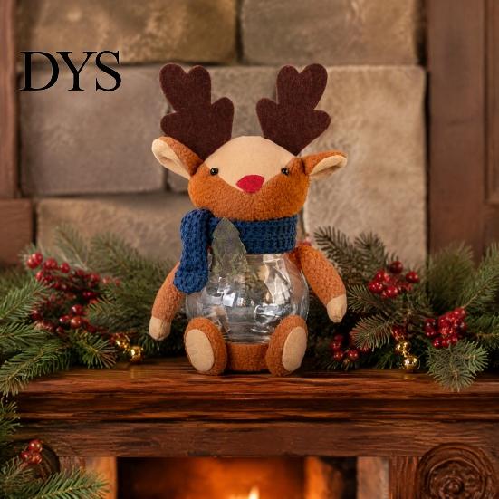 Holiday Keepsake Container Christmas Candy Jar, 3D Plush Reindeer Bear Clear Treat Festive Gift Box with Scarf, Snack Storage for Kids