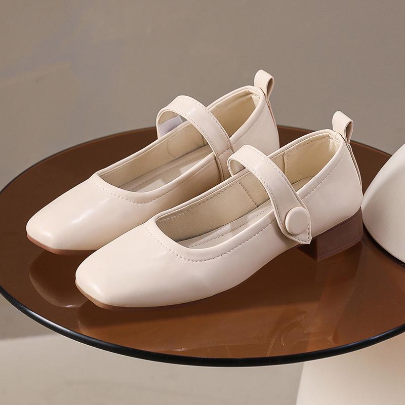 French rhinestone Mary Jane thick heel shoes women 2025 new temperament lady one-word buckle with thick heel with skirt single shoes