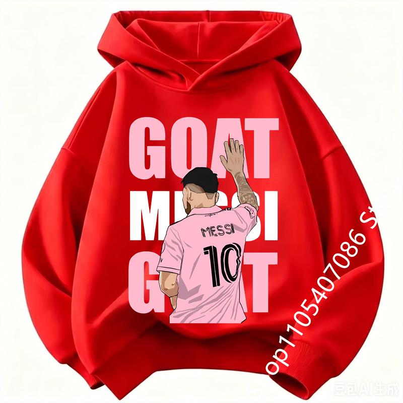Football Star Cartoon Print Autumn/Winter Coat Messi Children's Hooded Sweatshirt Boys' Sports Shirt Girls' Casual Top