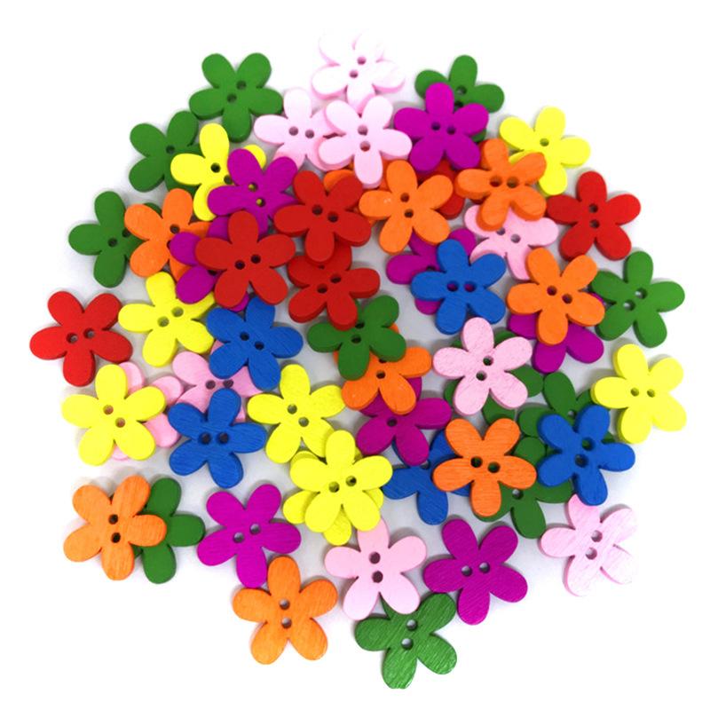 50/100pcs Colorful Flower Wooden Buttons (2 holes button) Sewing Buttons DIY Craft 15mm