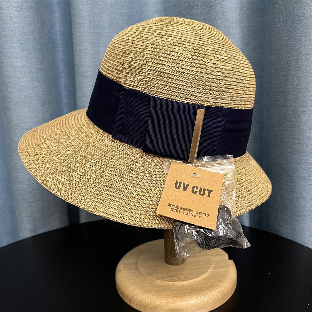 Straw Hat Children Spring and Summer Seaside Vacation Beach Hat Temperament Bucket Hat Casual Sunscreen Hat Travel Straw Weaving