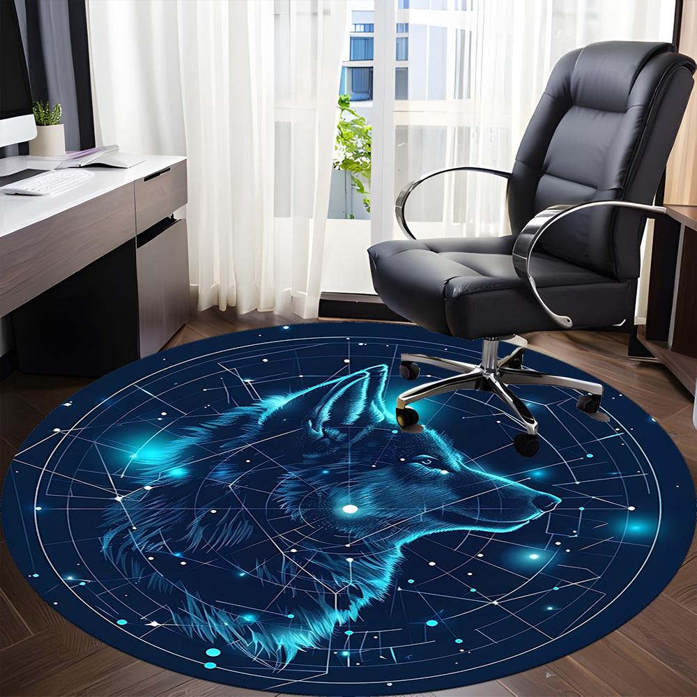 1pc Wolf Constellation Office Round Area Rug, Under Office Chairs Bedroom Living Room Home Decor, Room Deco