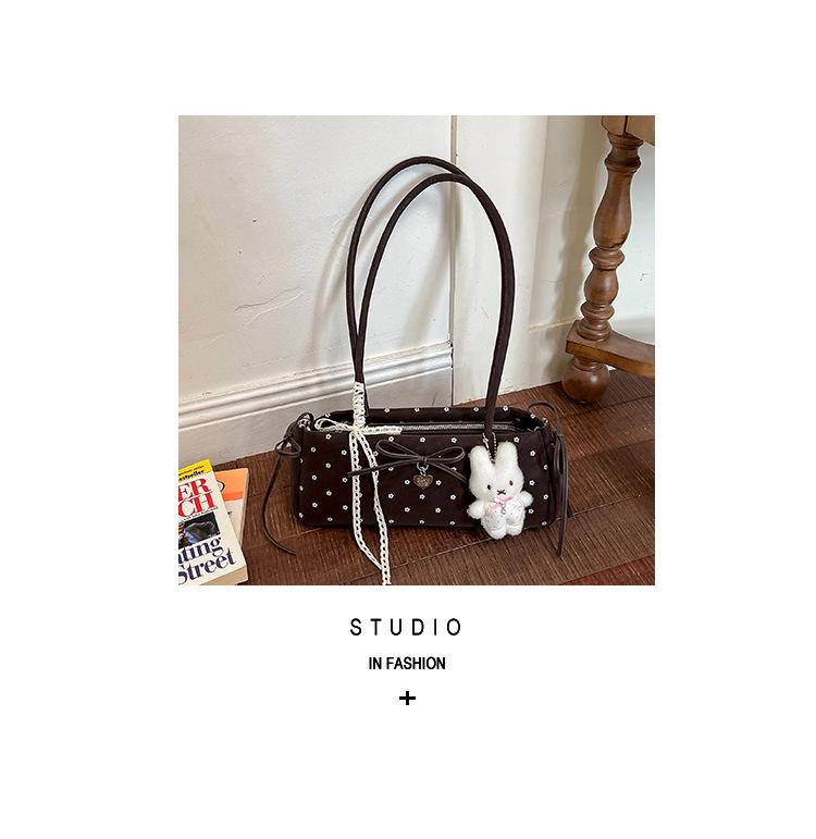 Korean Chic Bow Polka Dot Baguette Bag - Stylish Women's Shoulder & Handheld Bag