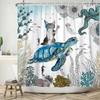 Funny Cat Shower Curtain, Cool Cat Dinosaur Japanese Ocean Wave Decor Fabric Bathroom Curtains, Kids Rustic Wooden Bath Curtain