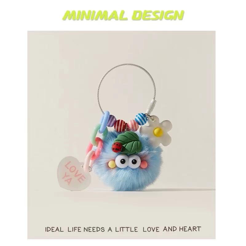 Car Keychain Women's High-end Sense Cute Plush Bag Pendant Backpack Schoolbag Pendant Small Gift Small Coal Ball Tide