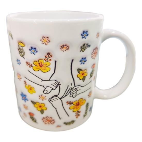 Ceramic Coffee Mug for Mom Floral Water Mug 11/15oz C-type Handle Drinking Cup Handcrafted Birthday Christmas Gift for Mom Grandma Daughter