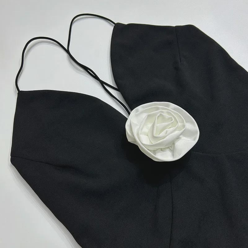 2024 European & American Style V-Neck Splicing Backless Chiffon Suspender Dress for Women