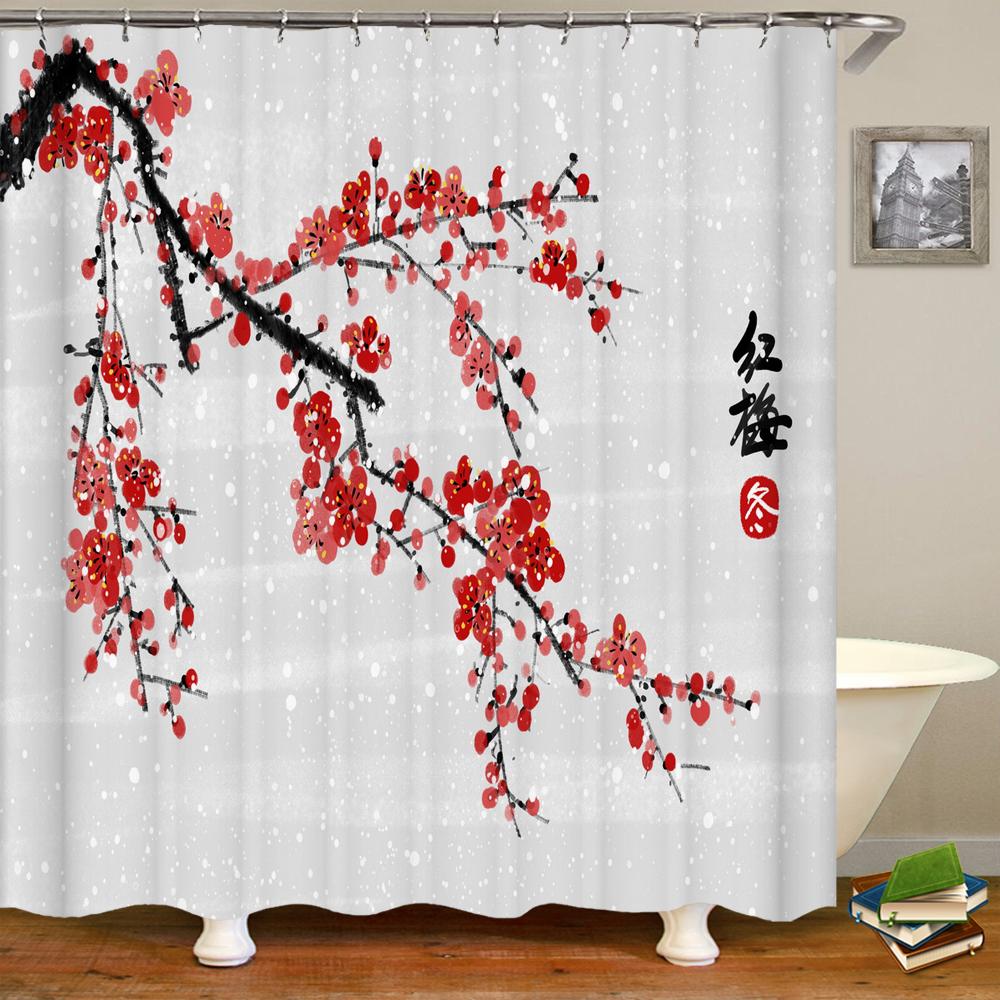 Waterproof Polyester Fabric Shower Curtains Japanese-Style Printing Bathroom Curtains For Home Decoration Curtain