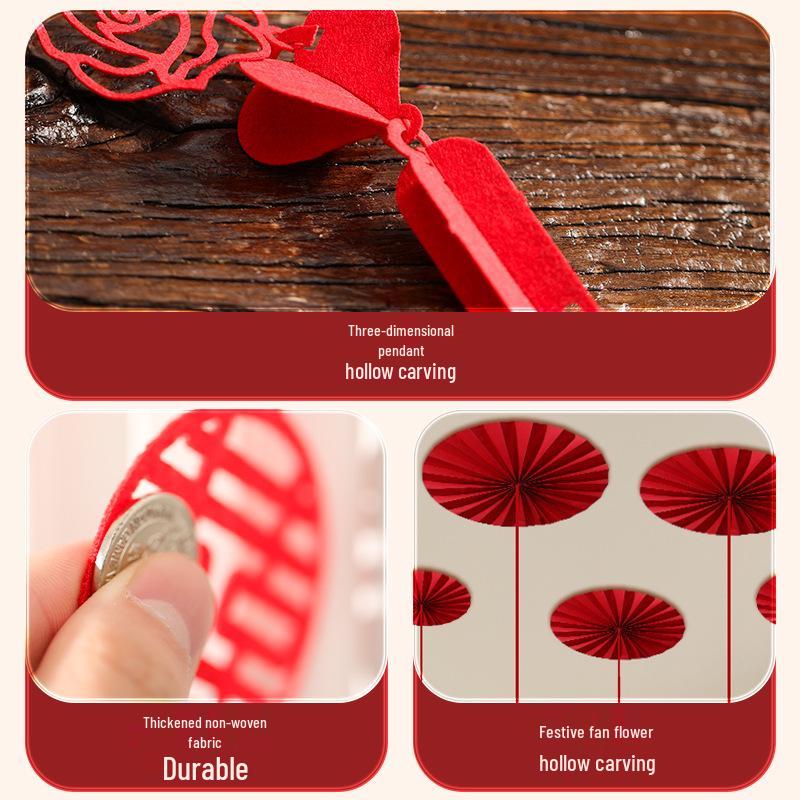 Wedding Décor: Double Happiness Paper Cut Ornaments for Ceiling and Walls, Festive Butterfly Pull Flowers for Bedrooms and Living Rooms
