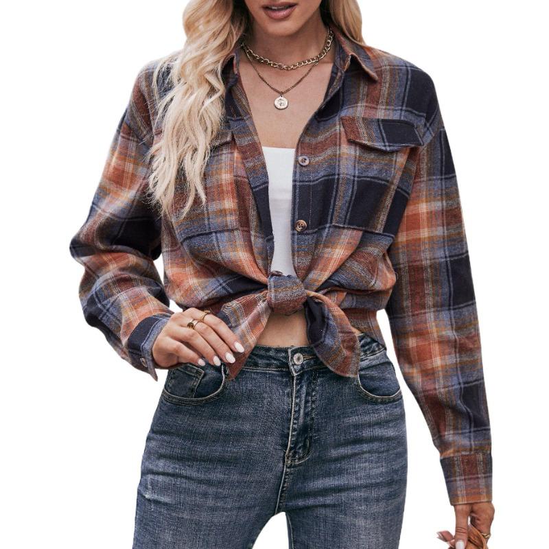 Autumn and Winter New Casual Fashion Loose Plaid Button Shirt Autumn New Products Women's Long-sleeved Top 6803