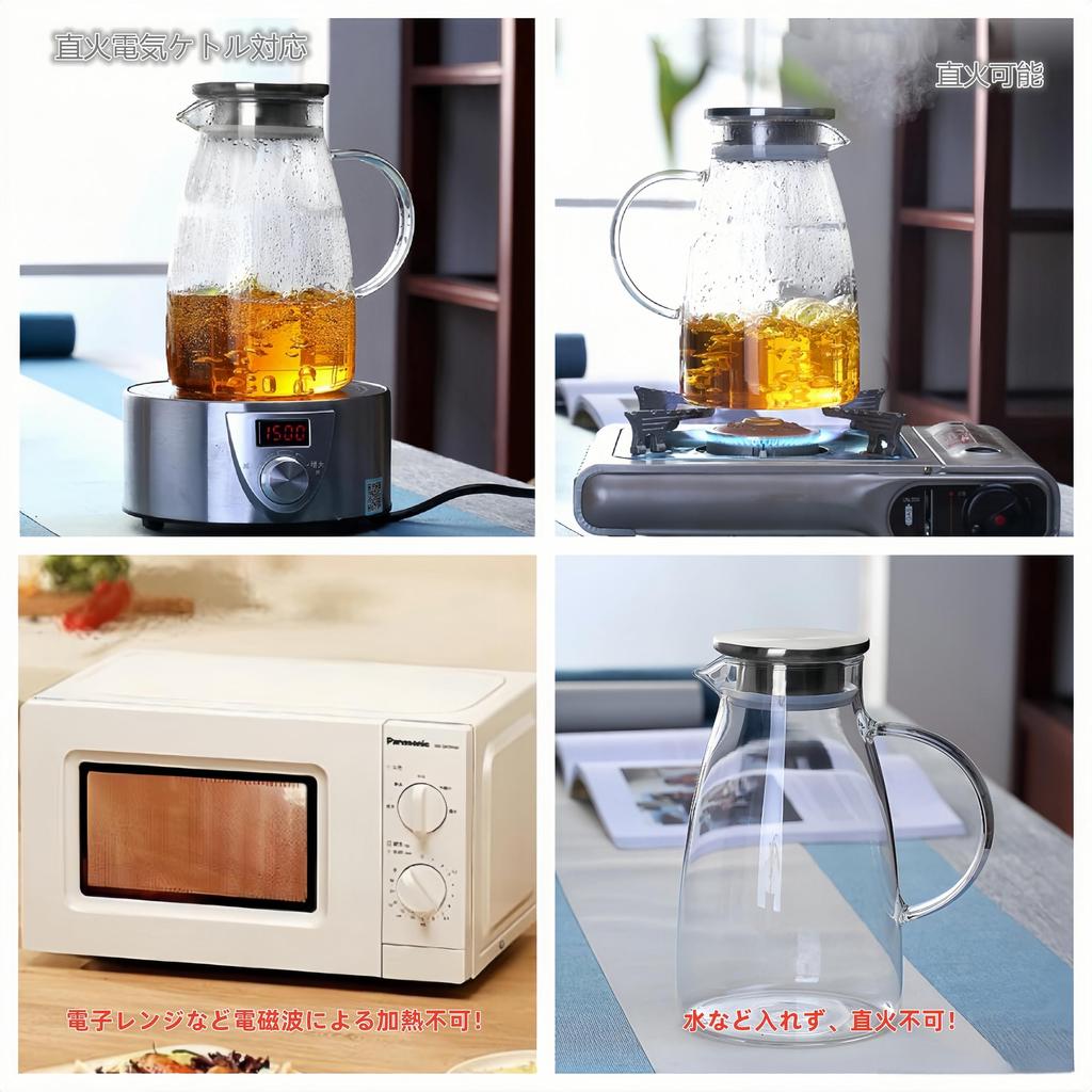 PANCY Glass Teapot, Heat-Resistant, for Electric Kettles and Direct-Stovetop Use, with Integrated Tea Strainer Lid (2000ml), Large Capacity,