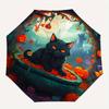Halloween Schwarze Katze mit Kürbissen Dekorative PlatteRegenschirm mit Süßem Design, Tragbarer 3-Fach Kompakter Regenschirm für Damen & Herren, Valentinstag Muttertag