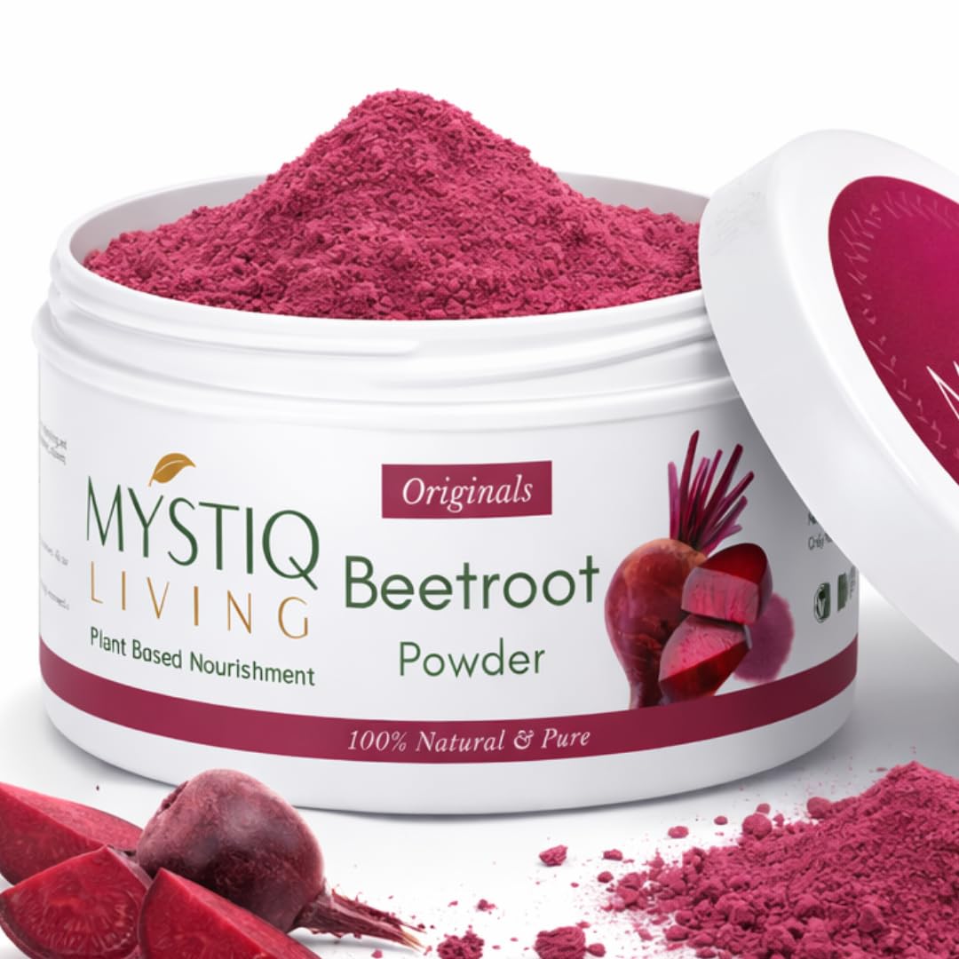 

Mystiq Living Organic Beetroot Powder For Face, Skin & Hair (100g) | 100% Pure & Natural Antioxidants | Boost Energy by Drinking | Face Pack for