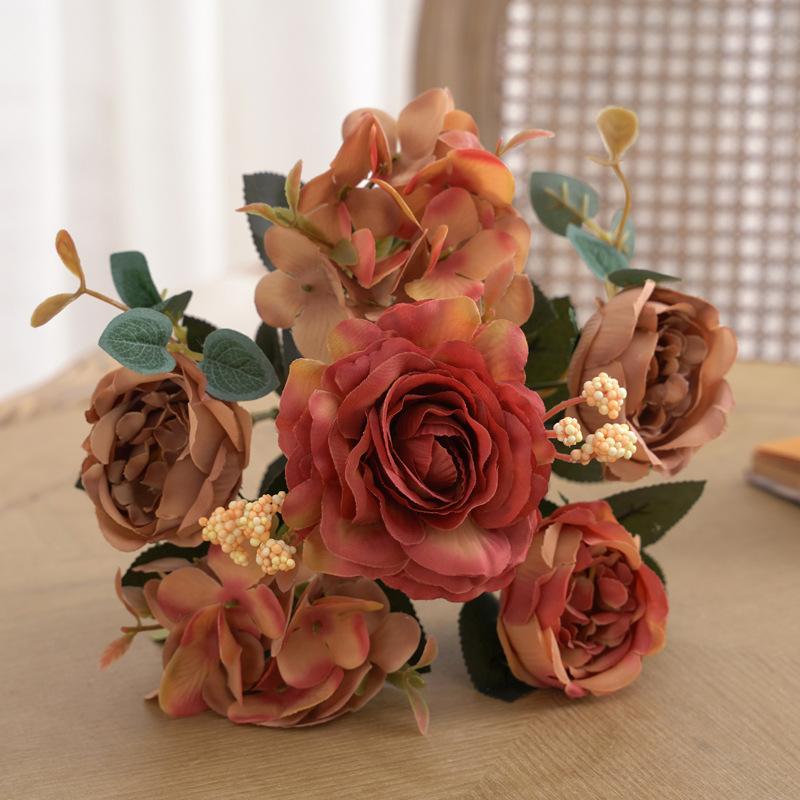 Sztuczna Róża 6-płatkowa Imitacja Kwiatów Bukiet Ślubny Ślub Boże Narodzenie Dekoracja Stołu w Salonie Do Wazonu Domowy DIY Sztuczny Pl