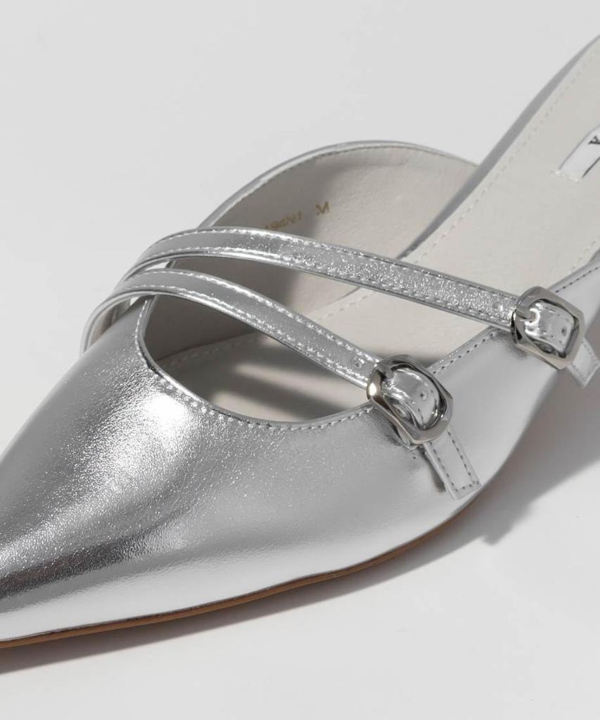 Randa Double Strap Pointed Toe Mule Pumps ED35194 SILVER L