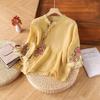 Summer cotton and linen diagonal embroidered disc buckle new ethnic top women's retro literary tea clothes seven-quarter sleeve shirt