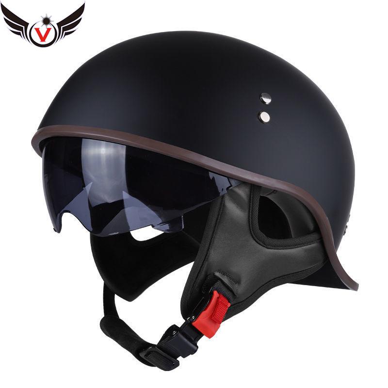 Motorcycle Helmet Men's Summer Half Helmet Retro Women's Electric Car, Locomotive Lightweight Scoop Helmet with Endoscope