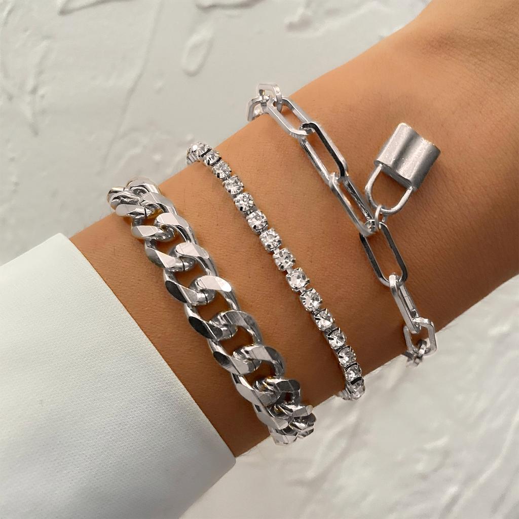 VKME Hot Sale Double-Layered Cuban Chain Bracelet Set Punk Style with Thick Gold-Plated Bands for Men Women Hip Hop Jewelry