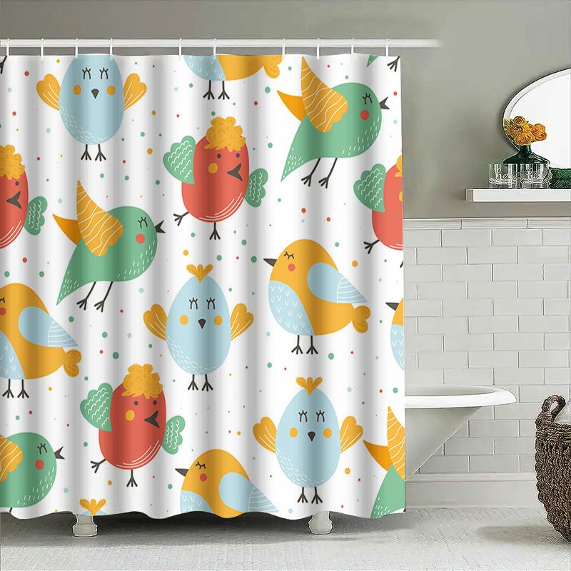 Adorable Animal Print Shower Curtain 3D Printed Fabric Waterproof Bathroom Decor For Kids Room Home Decoration Multicolored Bird