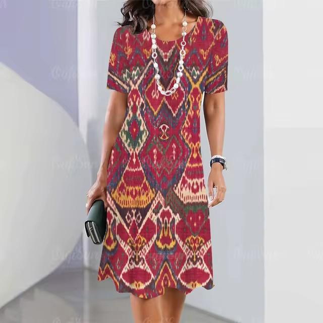 3D Digital Printing Dresses Women's Summer Short-sleeved O-neck Casual Loose Dress