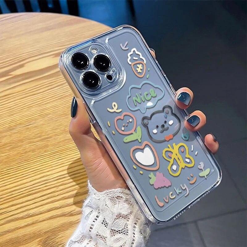 Cute Graffiti Mobile Phone Case Suitable For IPhone12/13/14/15 Female Fashion Pattern Transparent Silicone Mobile Phone Case