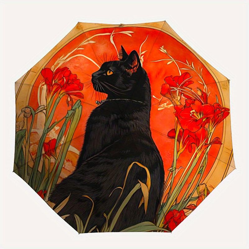 

1pc Cat Flowers Auto Open/Close Umbrella with Windproof, Functional Design, 8-Rib Sturdy Canopy