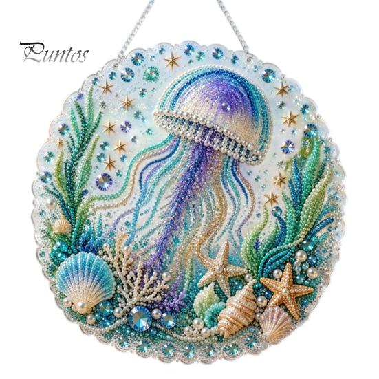 Beach Style Home Decor Coastal Faux Pearl Painting Kit, Ocean Theme Art DIY Sparkling Gemstone Crafting Sea Animal Ornament Craft Kit for Adults
