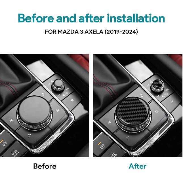 AIRSPEED Carbon Fiber for Mazda 3 Axela -2025 Center Console Multimedia Knob Button Cover Interior Trim Accessory, Black