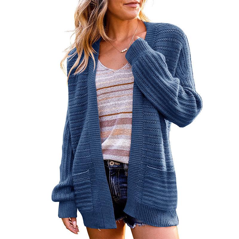 European & American Women's Hollow Knit Lantern Sleeve Cardigan - Autumn/Winter 2024 Style.