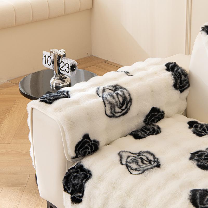 New Product Rabbit Plush Sofa Cushion Winter Thickened Non-Slip Seat Cushion Cream Wind Leather Sofa Cover Cover Cloth Towel