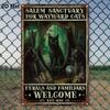 1pc Gothic Black Cat & Magic Mirror Metal Wall Art Rustic Iron Decorative Plaque with "Salem Sanctuary for Wayward Cats" Text