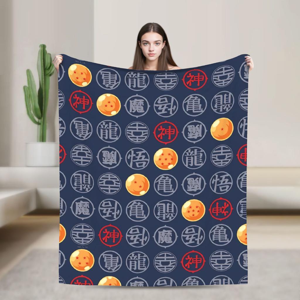 DBZ Symbols Blankets Fleece Spring/Autumn Portable Warm Throw Blankets for Sofa Travel Plush Thin Quilt
