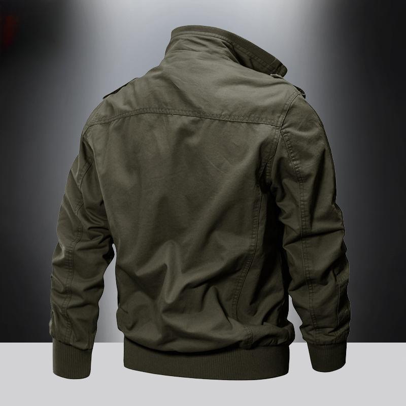Spring and Autumn Men's Military Jacket Cotton Casual Loose Tooling Jacket Middle-aged and Young Solid Color Multi-Pocket Thin Top Men
