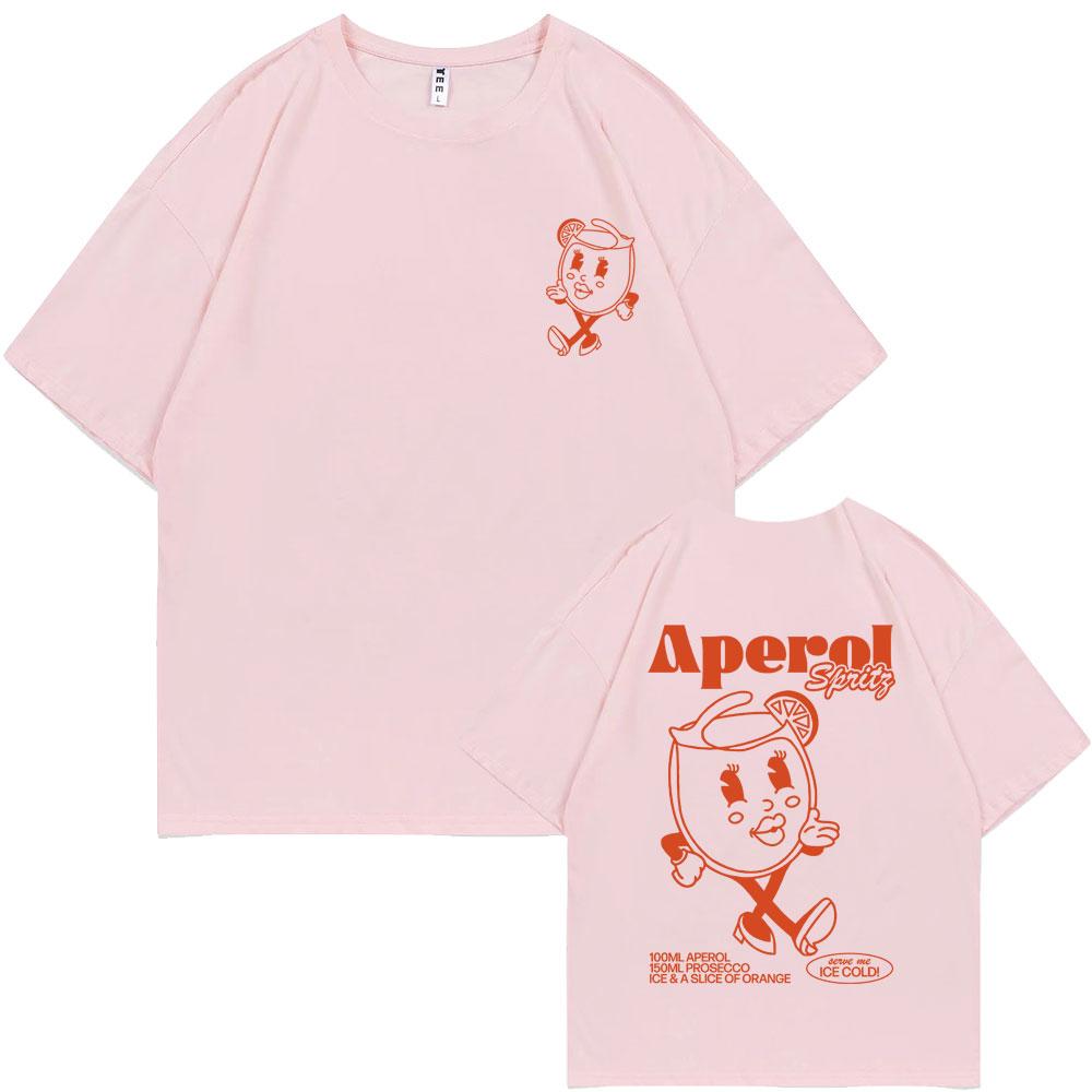 Funny Aperol Spritz Cocktail Graphic Tshirt Men Women Cute Vintage Cartoon Oversized T-shirts Men's Casual 100% Cotton Tee Shirt