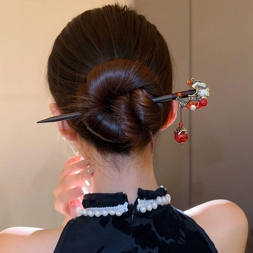 

Древний стиль ретро красная палочка для волос винтажная китайская шпилька головной убор диск для волос 04