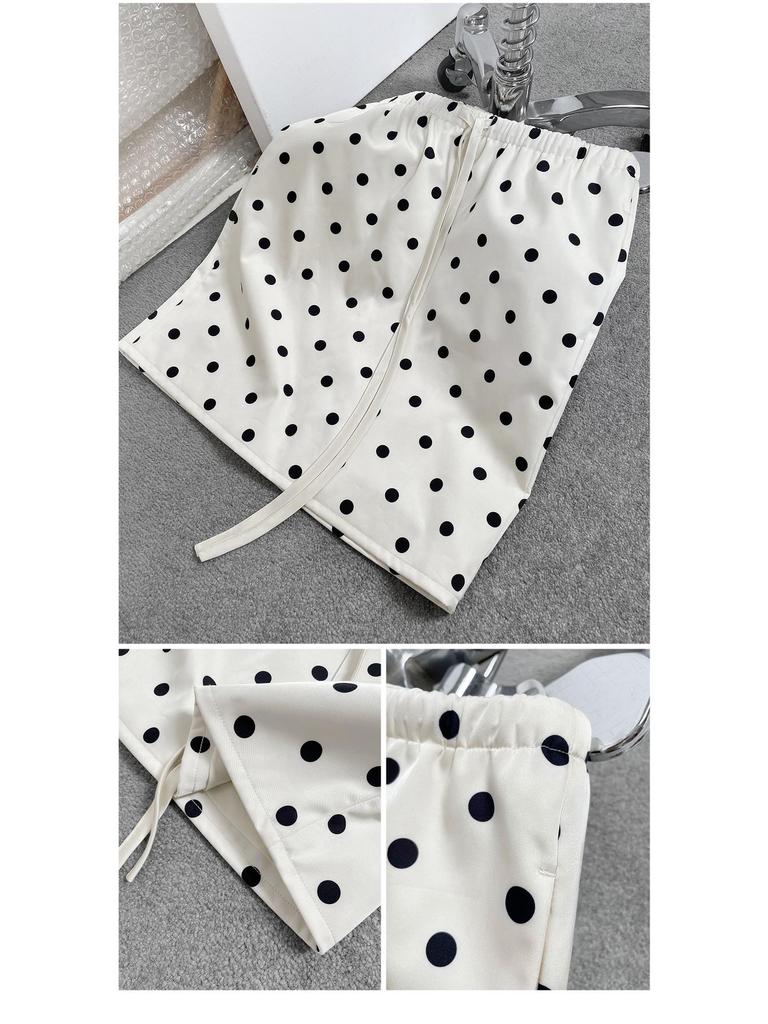 Women's Elegant Apricot Polka Dot Drawstring Hip Wrap Skirt