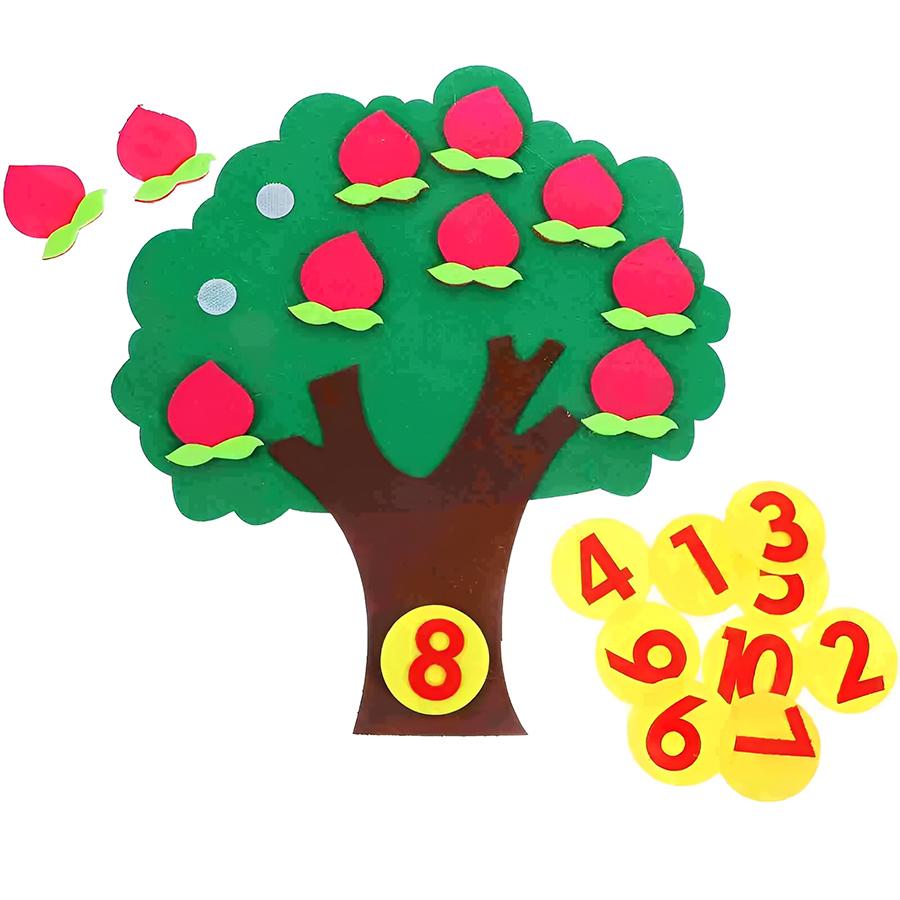 1-10 Number Fruit Tree Cartoon Felt Teaching Aids Free Assemble Color Number Cognitive Tool for School Math Learning School Offi