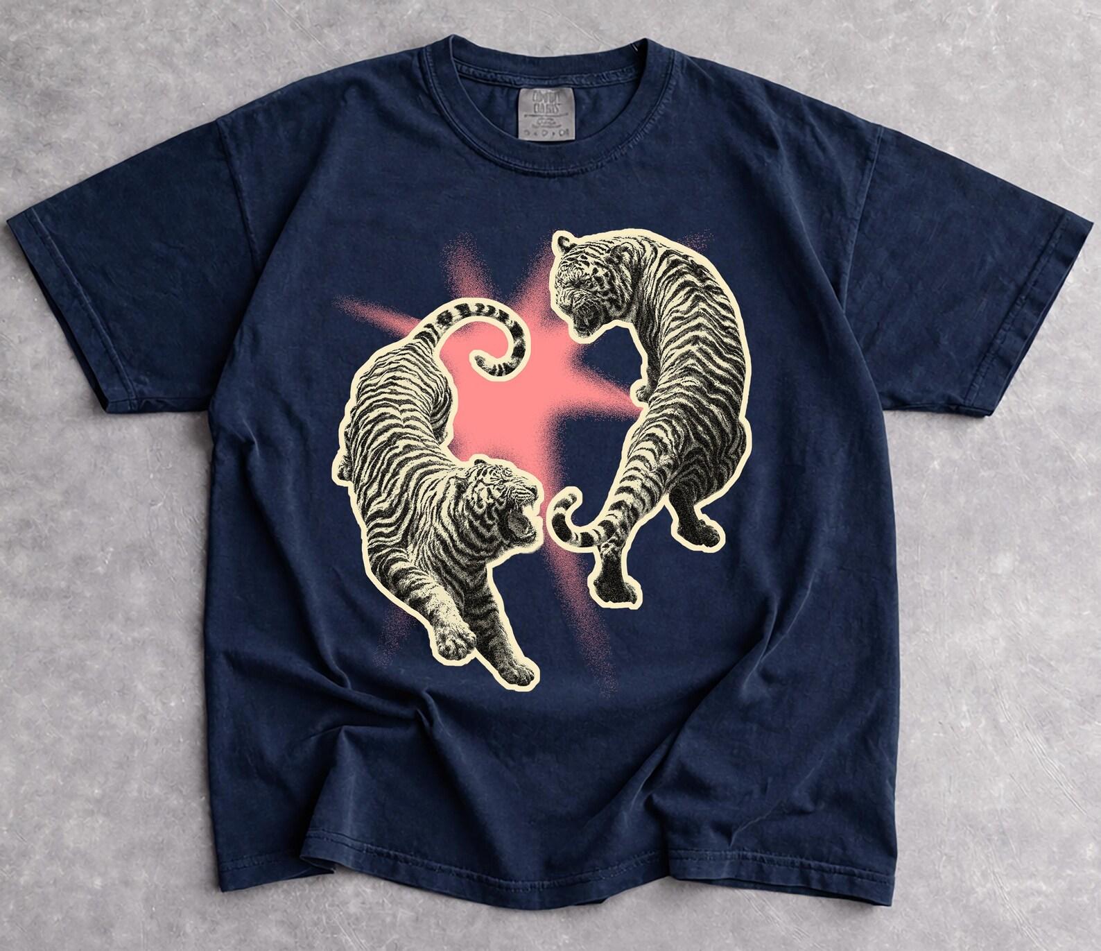 Vintage Two Tiger Shirt, Tiger Fighting Graphic Tee, Wild Big Cat Retro Wildlife Shirt, Comfort Colors Animal Lover Gift Jungle Top S