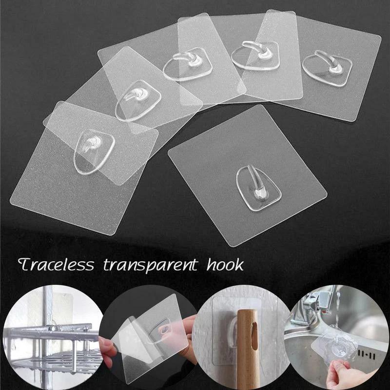 10Pcs/Pack Hooks Transparent Anti-skid Traceless Horn Shape Reusable PVC Clear Strong Sticky Wall Hook