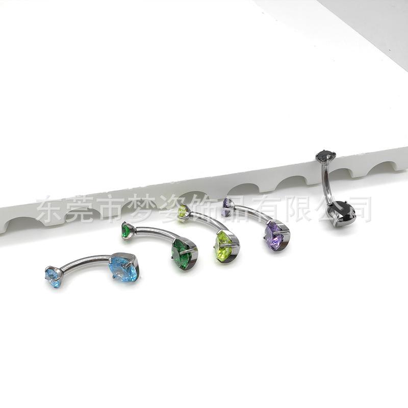 F136 G23 Titanium Zircon Navel Ring with Four-Prong Setting - Super Shiny Body Piercing Jewelry